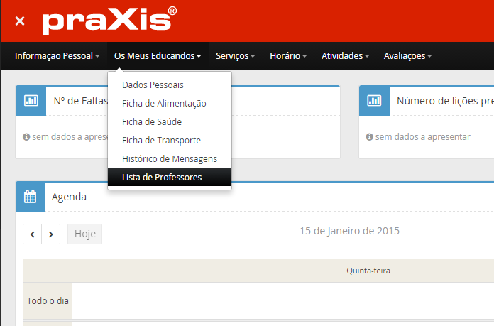 Aceder à Secção de Lista de Professores