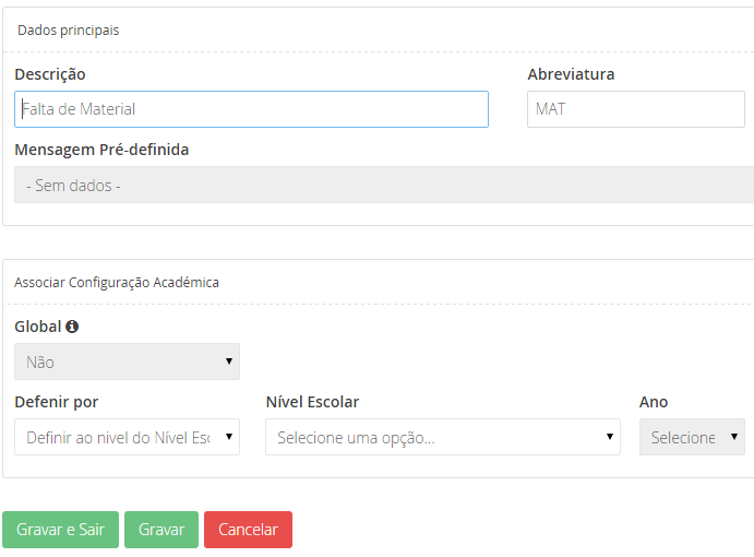 Edição e Inserção dos Tipos de Falta I
